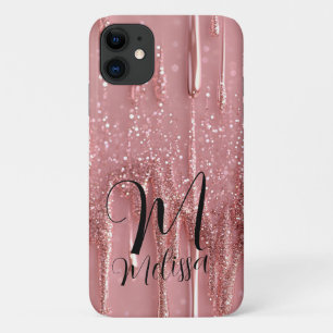 Personalised Girly Rose Gold Glitter Shimmery Name iPhone 11 Case