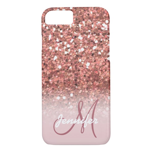 Personalised Girly Rose Gold Glitter Sparkles Name Case-Mate iPhone Case (Back)