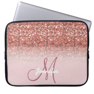 Personalised Girly Rose Gold Glitter Sparkles Name Laptop Sleeve