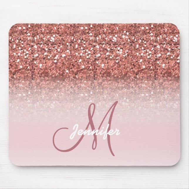 Personalised Girly Rose Gold Glitter Sparkles Name Mouse Mat (Front)