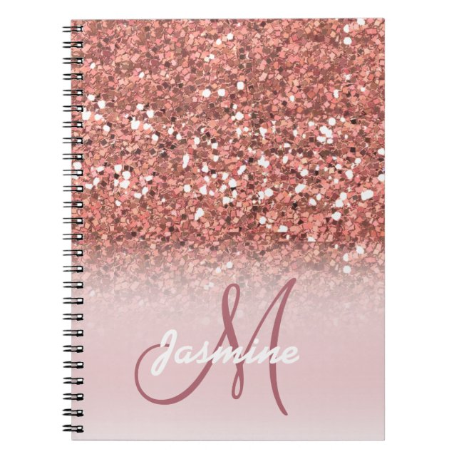 Personalised Girly Rose Gold Glitter Sparkles Name Notebook (Front)