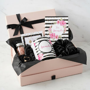 Personalised girly roses and stripes mug