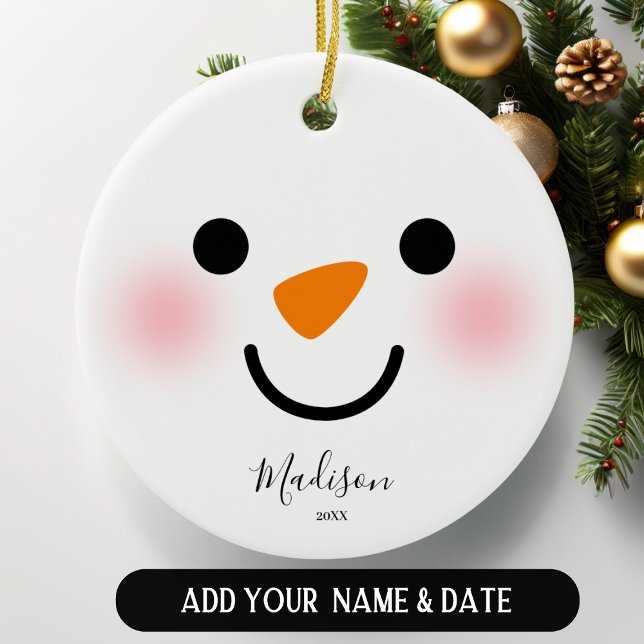 Personalised Girly Snowman Face Christmas  Ceramic Tree Decoration (Creator Uploaded)