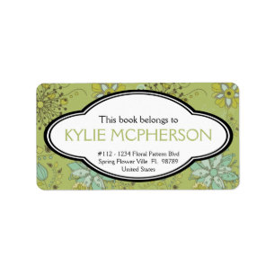 Personalised Girly Spring Green Floral Bookplate Label