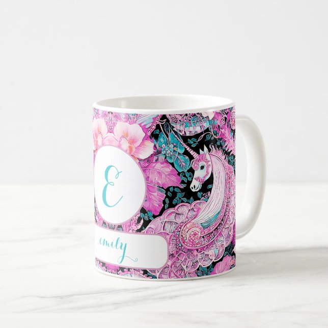 Personalised Girly Unicorn Fantasy Gift for Her Coffee Mug (Front Right)