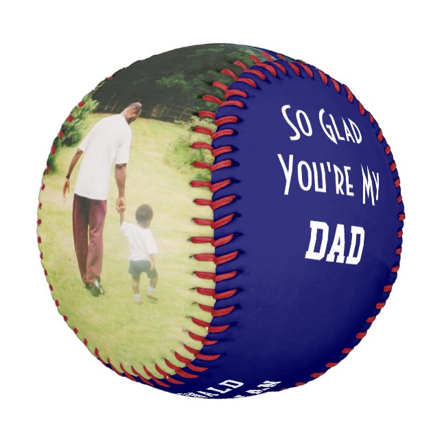 Personalised GLAD YOU'RE MY DAD 2 Photo BLUE Baseball (Angled)
