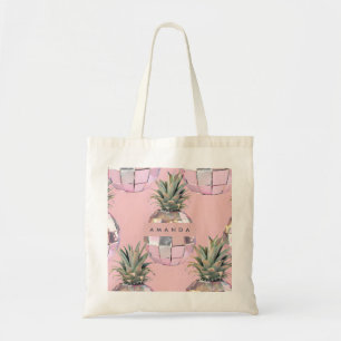 Personalised Glam Disco Pineapple Pink Metallic Tote Bag