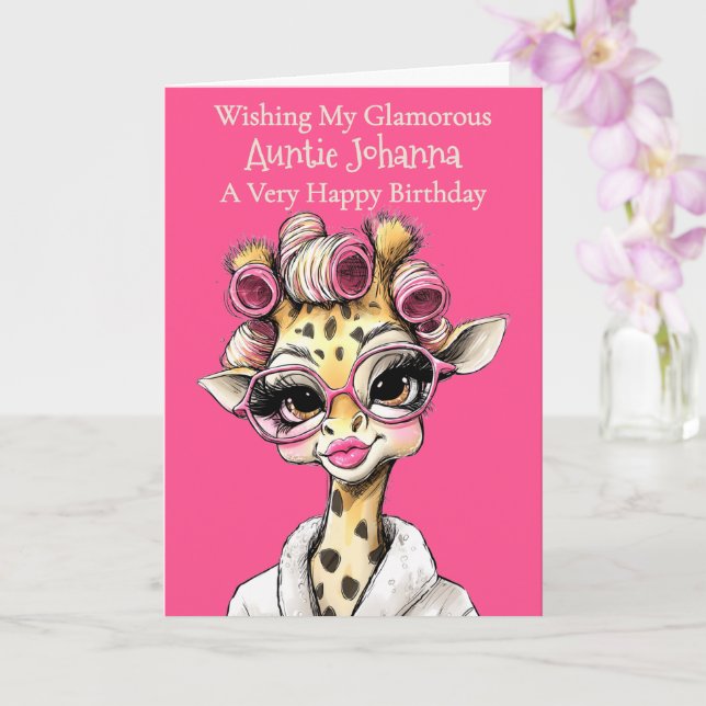 Personalised Glam Giraffe Folded Greeting Card (Orchid)