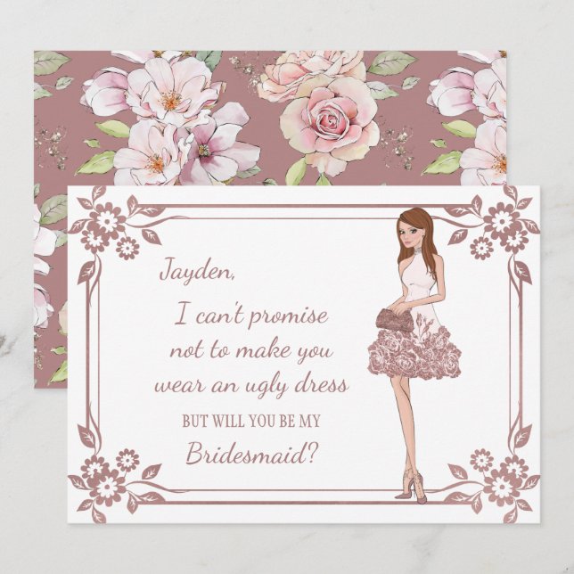 Personalised Glam Girl Bridesmaid Proposal Invitation (Front/Back)