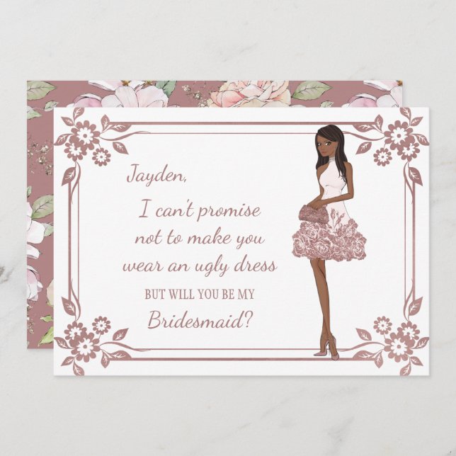 Personalised Glam Girl Bridesmaid Proposal Invitation (Front/Back)