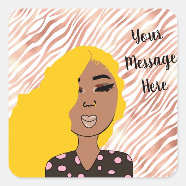 Personalised Glam Girls Rose Gold Wavy Lined Square Sticker (Front)