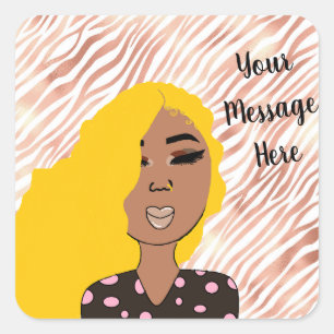 Personalised Glam Girls Rose Gold Wavy Lined Square Sticker
