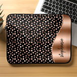 Personalised Glam Paint Spots Rose Gold Black Laptop Sleeve<br><div class="desc">This design features a chic pattern of rose gold metallic paint spots on a black background on the left, and a rose gold faux foil image on the right in the shape of a wave bordered with rose gold faux glitter. Personalise it with your name or monogram in a stylish...</div>