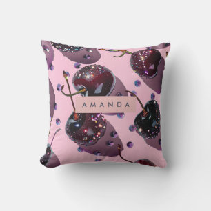 Personalised Glam Sparkle Cherry Design Cushion