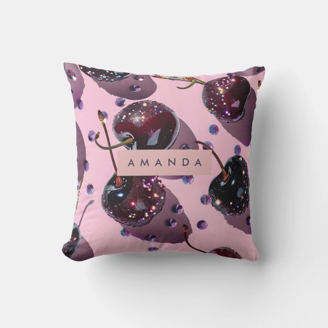 Personalised Glam Sparkle Cherry Design Cushion (Front)