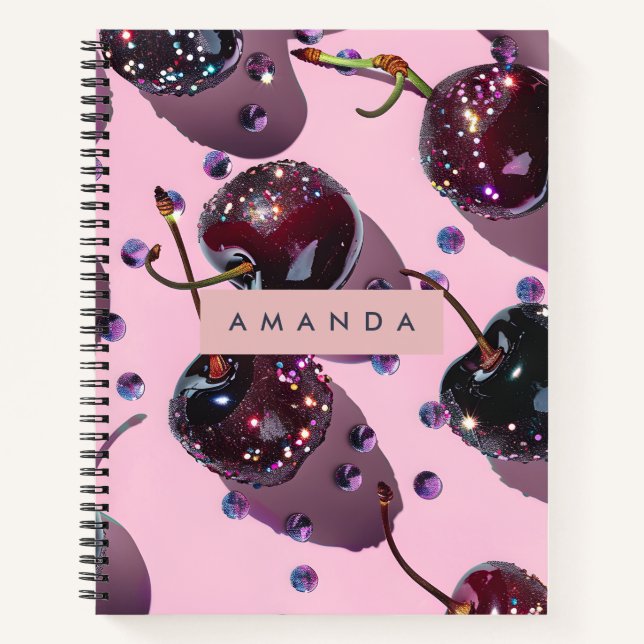 Personalised Glam Sparkle Cherry Design Notebook (Front)