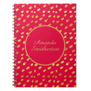 Personalised Glamourous Red Gold Monogram Notebook