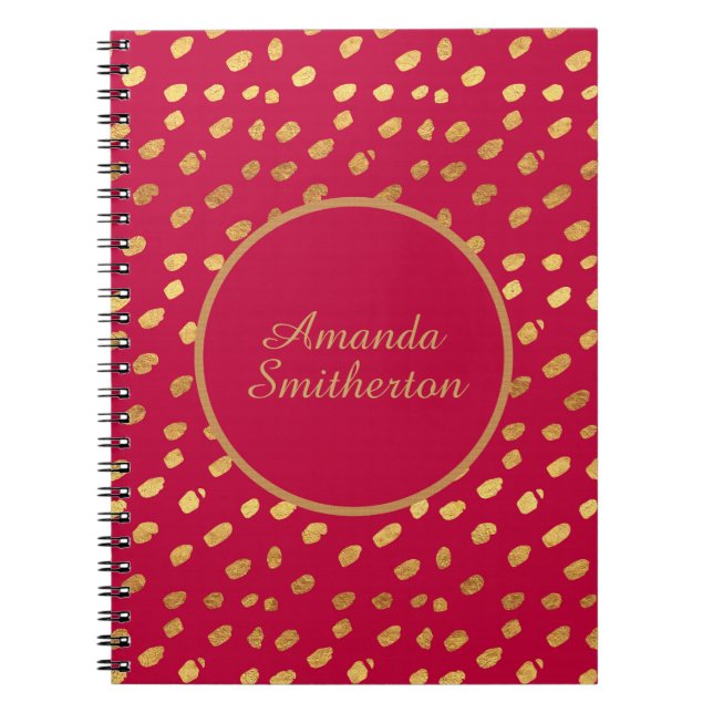 Personalised Glamourous Red Gold Monogram Notebook (Front)