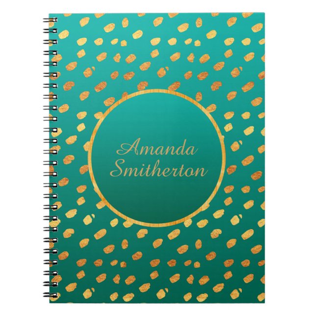 Personalised Glamourous Teal Gold Monogram Notebook (Front)