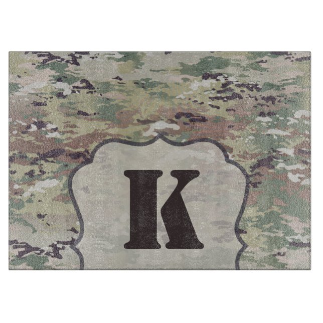 Personalised Glass Cutting Army OCP Camo Uniform Cutting Board (Front)