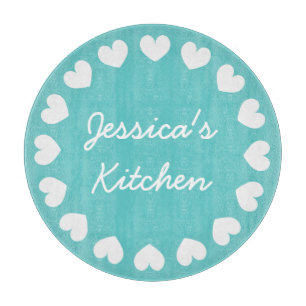 Personalised glass cutting board Turquoise heart