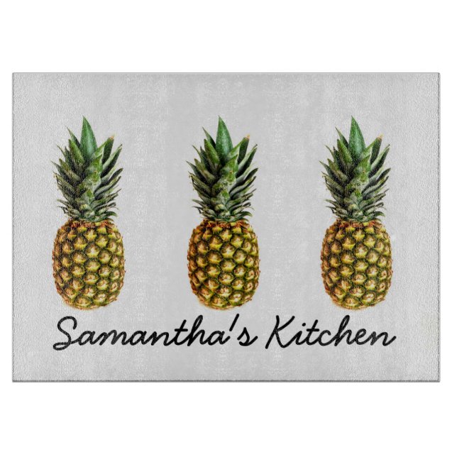 Personalised glass cutting board with pineapples (Front)