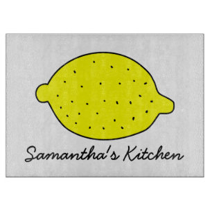 Personalised glass cutting board with yellow lemon