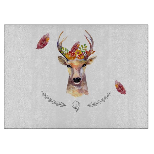 Personalised Glass Cutting boho deer Buck Head Bro Cutting Board (Front)
