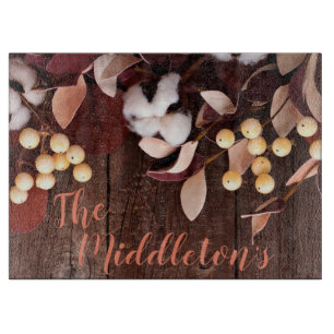 Personalised Glass Cutting Cotton Branch on Dark W Cutting Board