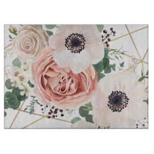 Personalised Glass Cutting Geometric Garden Rose Cutting Board