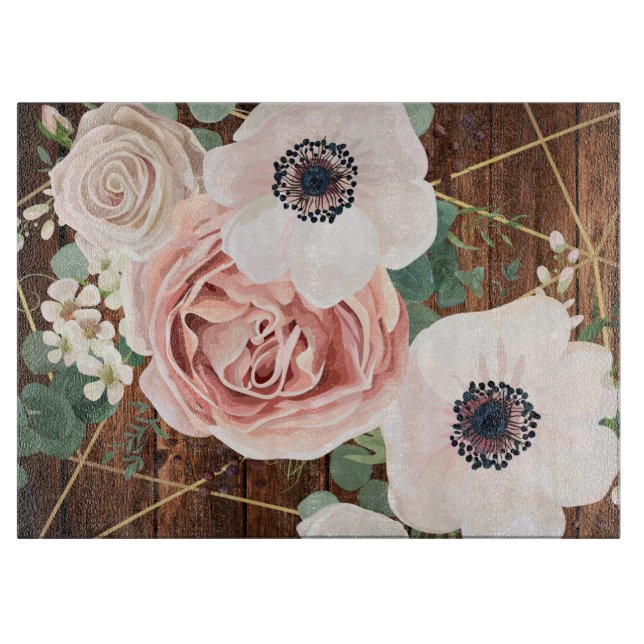 Personalised Glass Cutting Geometric Garden Rose Cutting Board (Front)