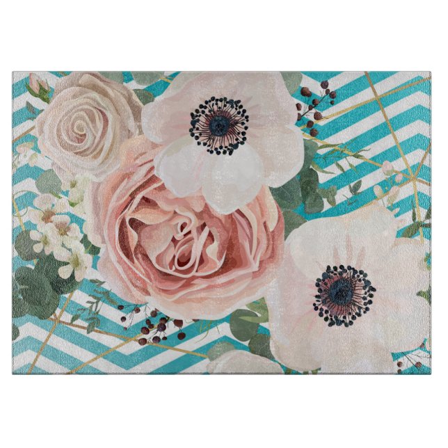 Personalised Glass Cutting Geometric Rose Chevron Cutting Board (Front)