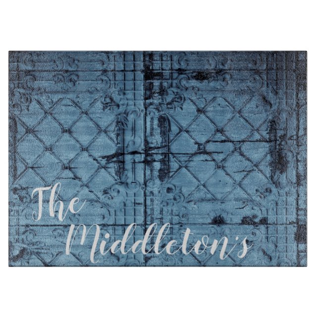 Personalised Glass Cutting Rustic Tin Panel Ceilin Cutting Board (Front)