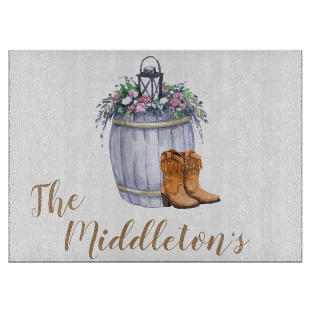 Personalised Glass Cutting Summer Country Wedding Cutting Board (Front)