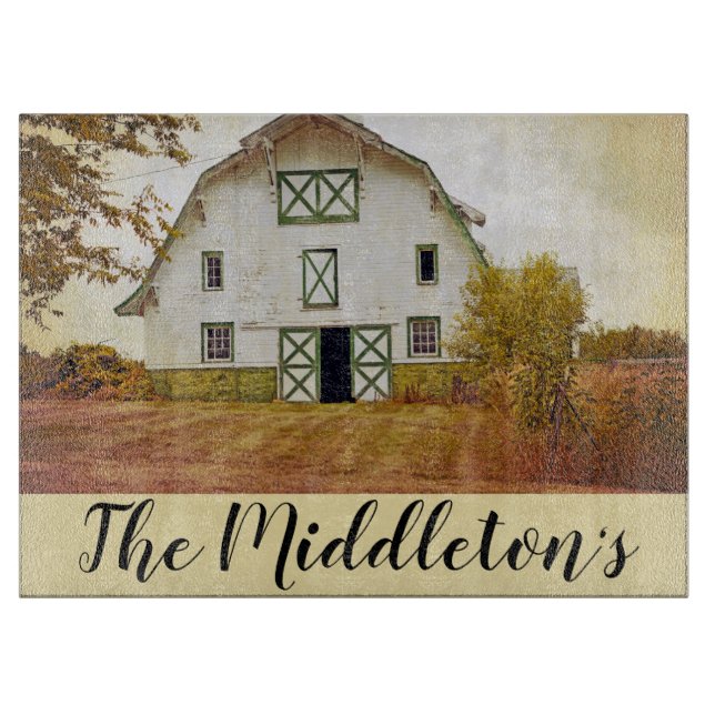 Personalised Glass Cutting Sunset Barn Country Rus Cutting Board (Front)