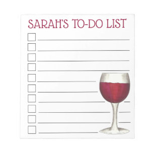 Personalised Glass of Red Wine To Do List Notepad