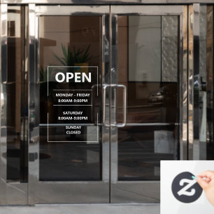 Personalised glass window opening hours Business Cling