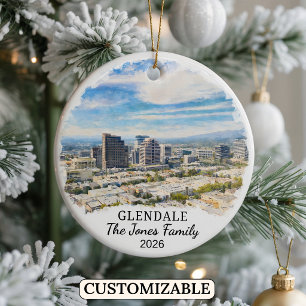 Personalised Glendale Ornament, Custom California Ceramic Tree Decoration