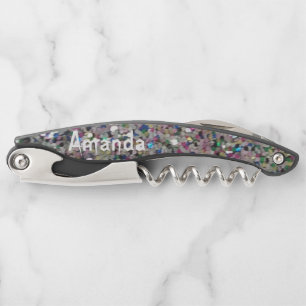 Personalised Glitter Black Corkscrew