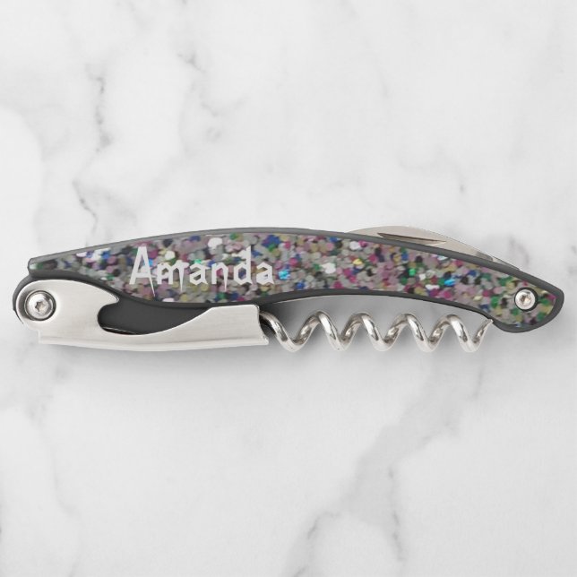 Personalised Glitter Black Corkscrew (Front)