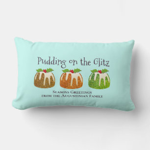 Personalised Glitter Christmas Pudding Lumbar Cushion
