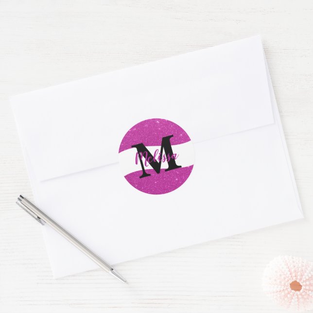 Personalised glitter  classic round sticker (Envelope)