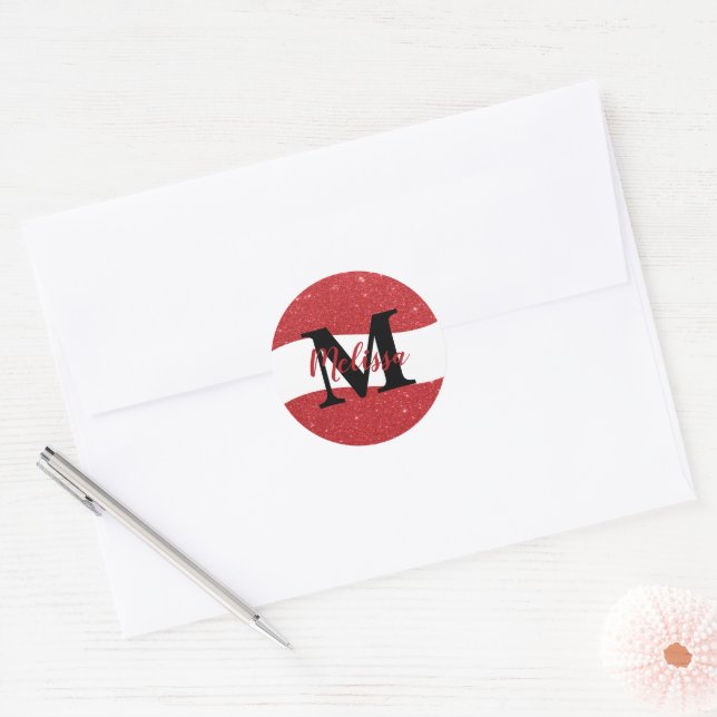 Personalised glitter  classic round sticker (Envelope)