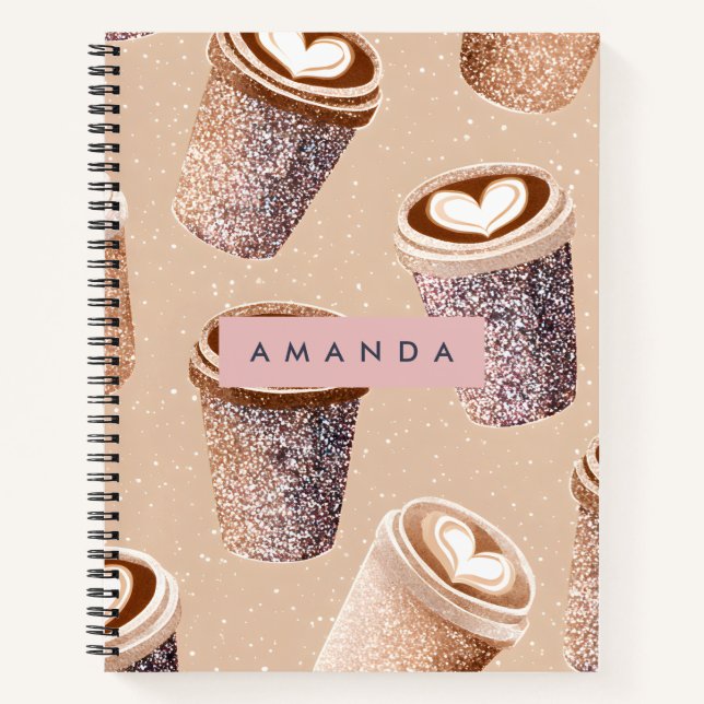 Personalised Glitter Coffee Cup Latte Art  Notebook (Front)