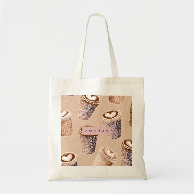 Personalised Glitter Coffee Cup Latte Art  Tote Bag (Front)