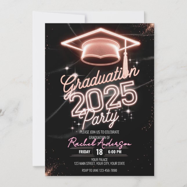 Personalised Glitter Dust Pink Dinner Graduation Invitation (Front)