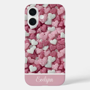 Personalised Glitter Hearts Love/Valentine's Day  iPhone 16 Case