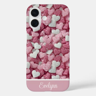 Personalised Glitter Hearts Love/Valentine's Day iPhone 16 Case