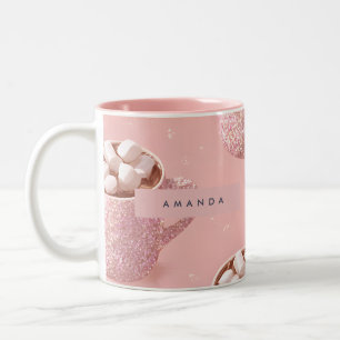 Personalised Glitter Hot Cocoa Aesthetic Pastel Two-Tone Coffee Mug