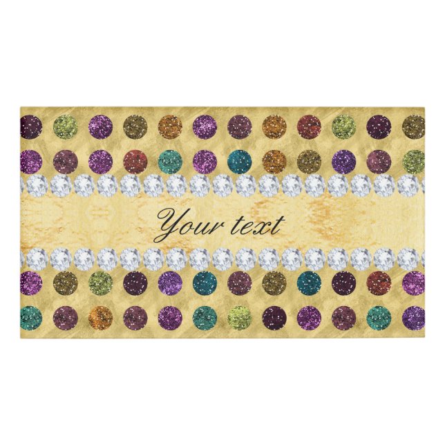 Personalised Glitter Polka Dots Diamonds Name Tag (Front)